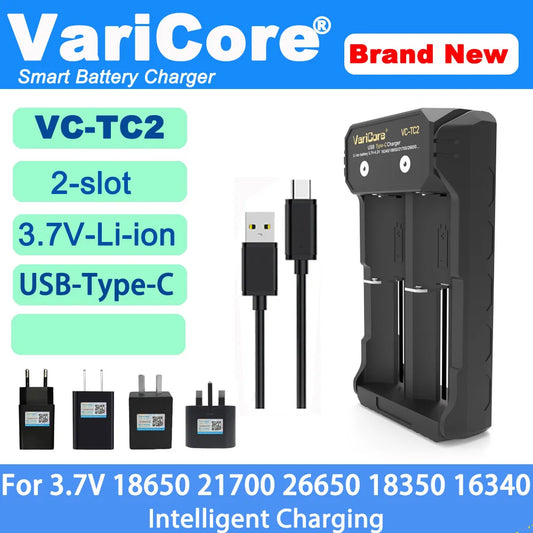 VCQ4 TC2 Intelligent Battery Charger Portable for 3.7V Lithium 18650 26650 21700 18500 18350 1.2V NI-MH Ni-Cd AA AAA