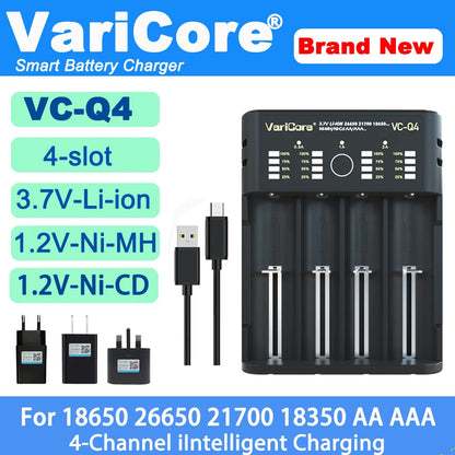 VCQ4 TC2 Intelligent Battery Charger Portable for 3.7V Lithium 18650 26650 21700 18500 18350 1.2V NI-MH Ni-Cd AA AAA